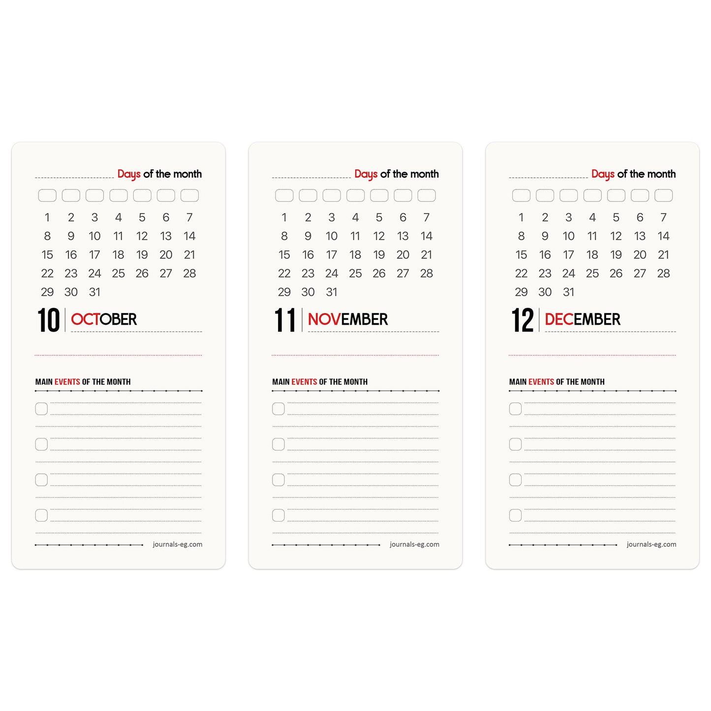 DB Monthly Calendar - Q4 - (Oct-Nov-Dec) Design Bases