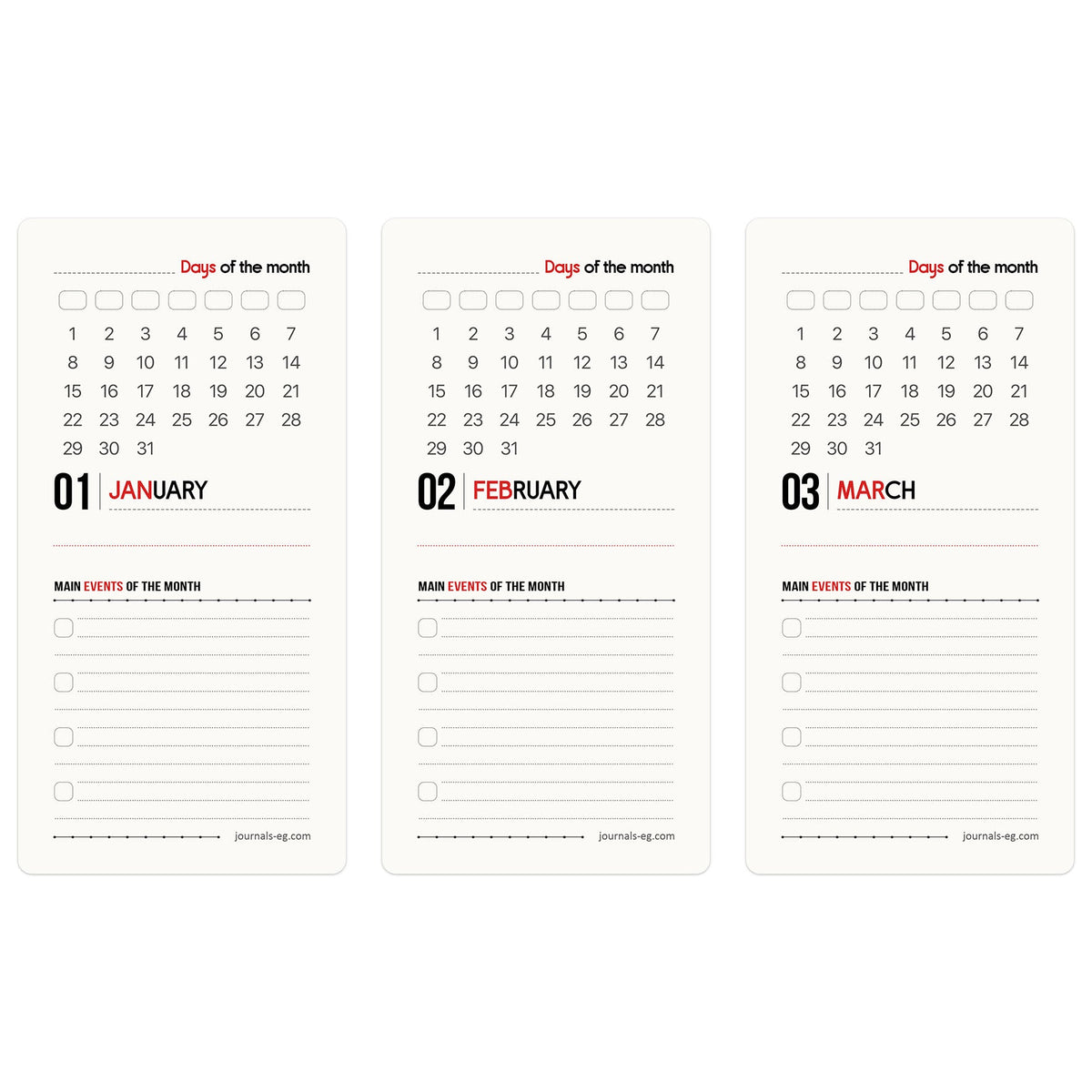 DB Monthly Calendar - Q1 - (Jan-Feb-Mar) Design Bases