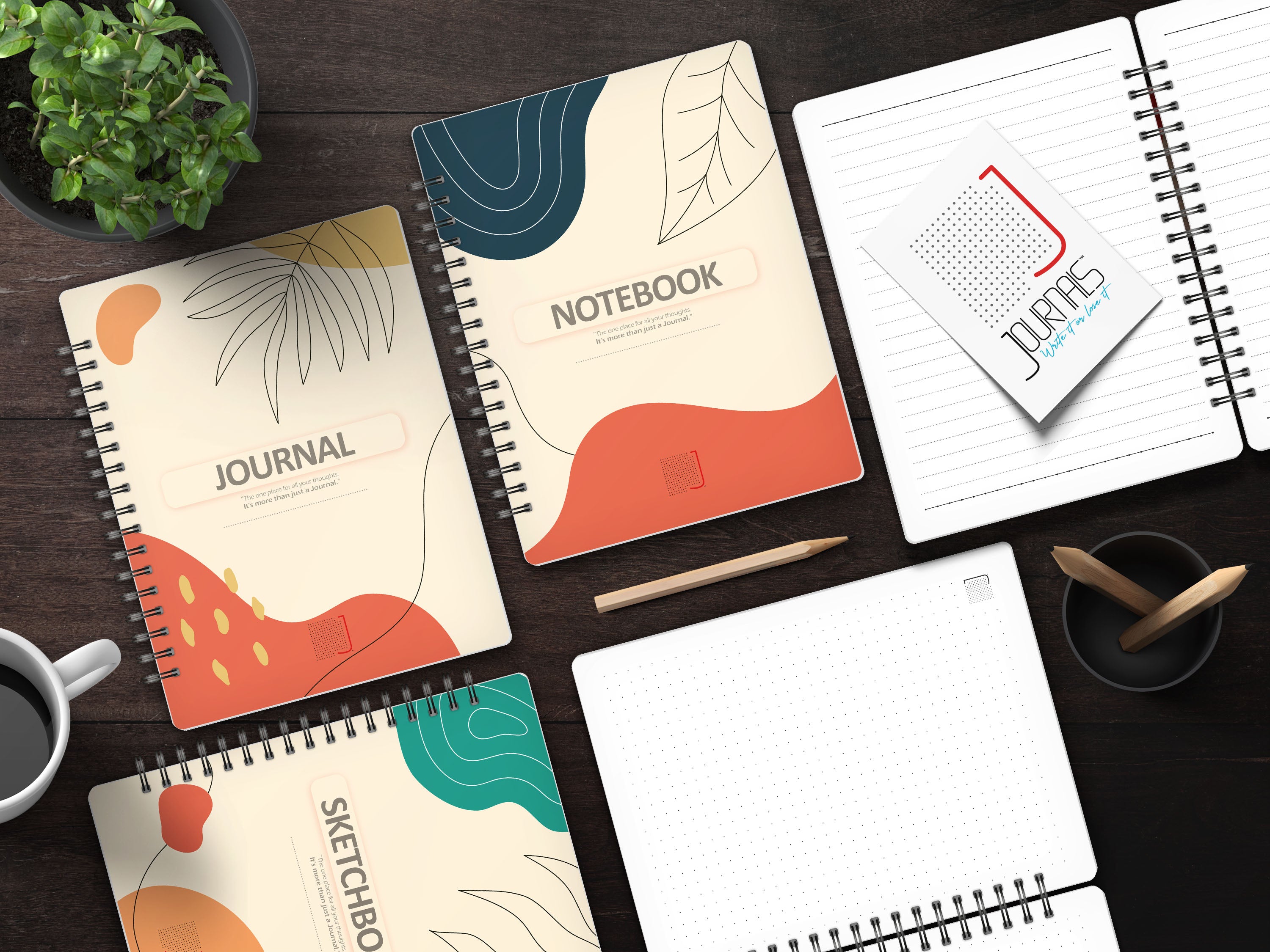 Minimal Leaf Collection - Sketchbook - Notebook - Journal - Dots - Square - Hexa