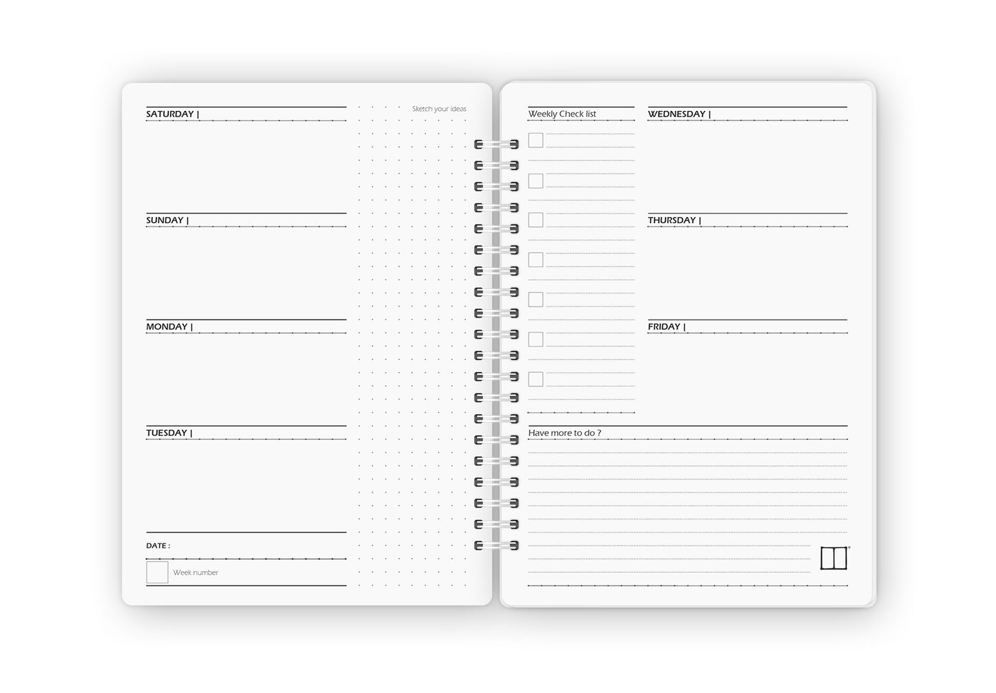 Weekly Planner Notebook | 20 X 14 cm - (52 Weeks + 50 Lined Pages) - Product RED SketchBook Stationery