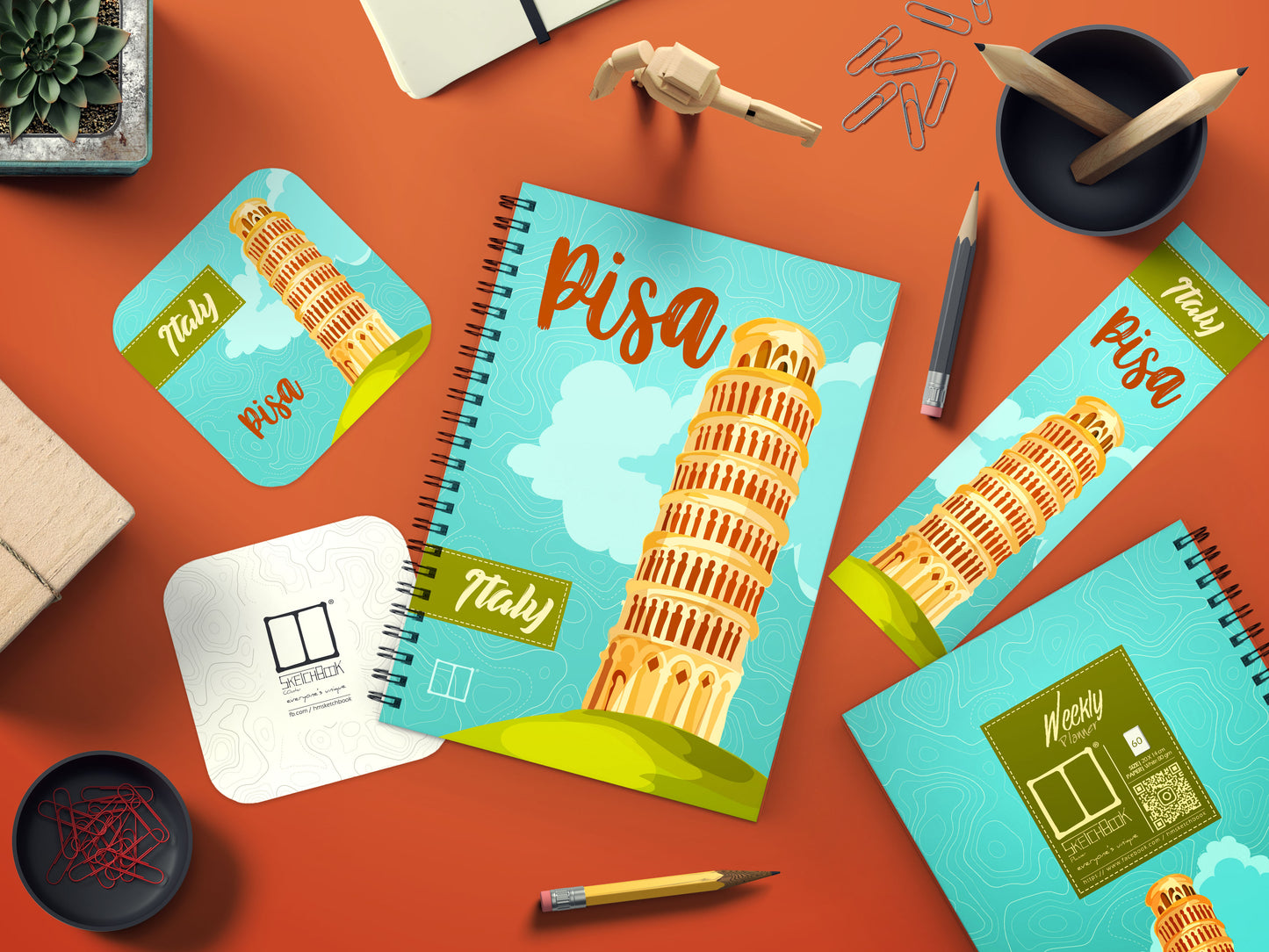 Weekly Planner Set | 20 X 14 cm - (Cities Edition) - Pisa - from SketchBook Stationery
