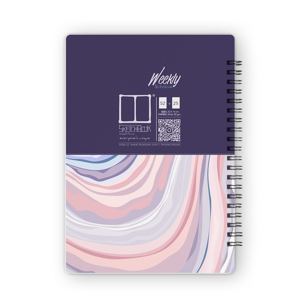Weekly Planner Notebook | 20 X 14 cm - (52 Weeks + 50 Lined Pages) - Marble (Purple) - from SketchBook Stationery