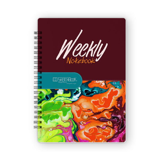 Weekly Planner Notebook  | 20 X 14 cm - (52 Weeks + 50 Lined Pages) - Marble (Red wine) - from SketchBook Stationery