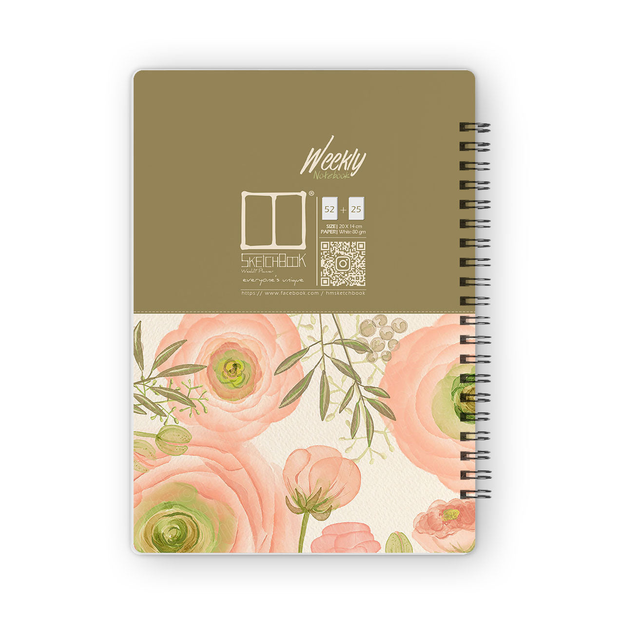 Weekly Planner Notebook | 20 X 14 cm - (52 Weeks + 50 Lined Pages) - Floral - from SketchBook Stationery