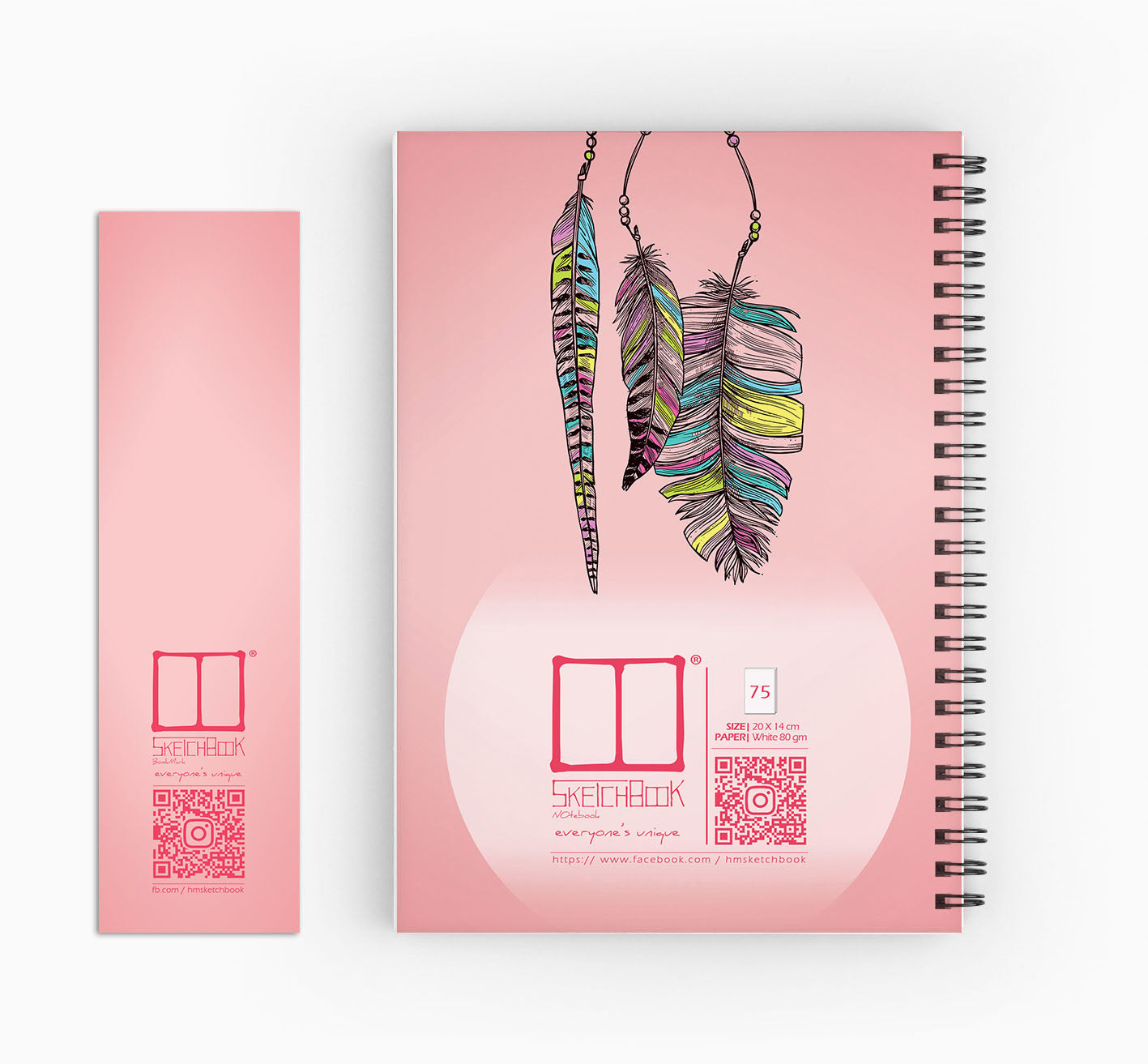 Notebooks | 20 X 14 cm - Pink Collection - Feather - from SketchBook Stationery