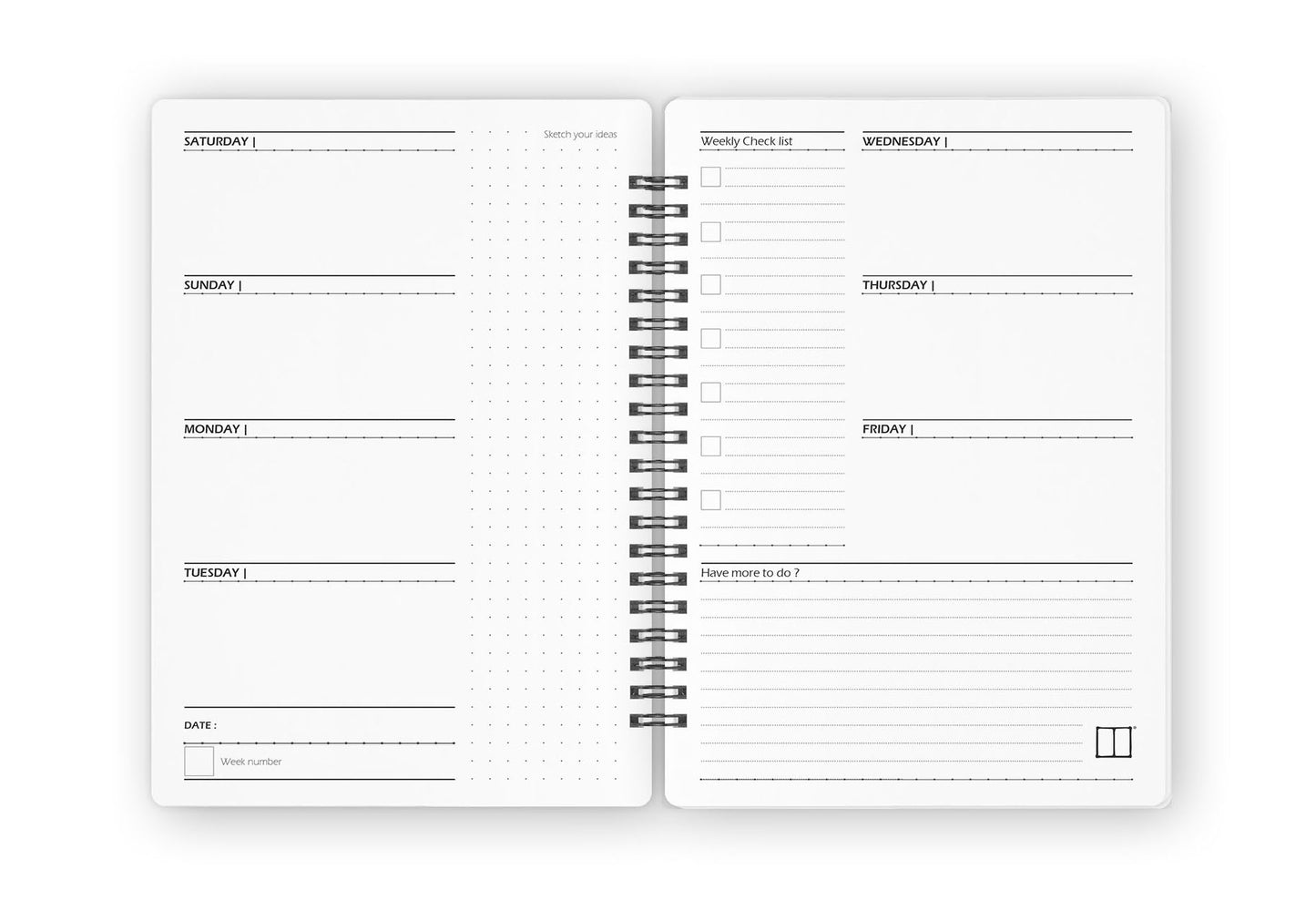 Weekly Planner Notebook | 20 X 14 cm - (52 Weeks + 50 Lined Pages) - Marble (Red wine) - from SketchBook Stationery