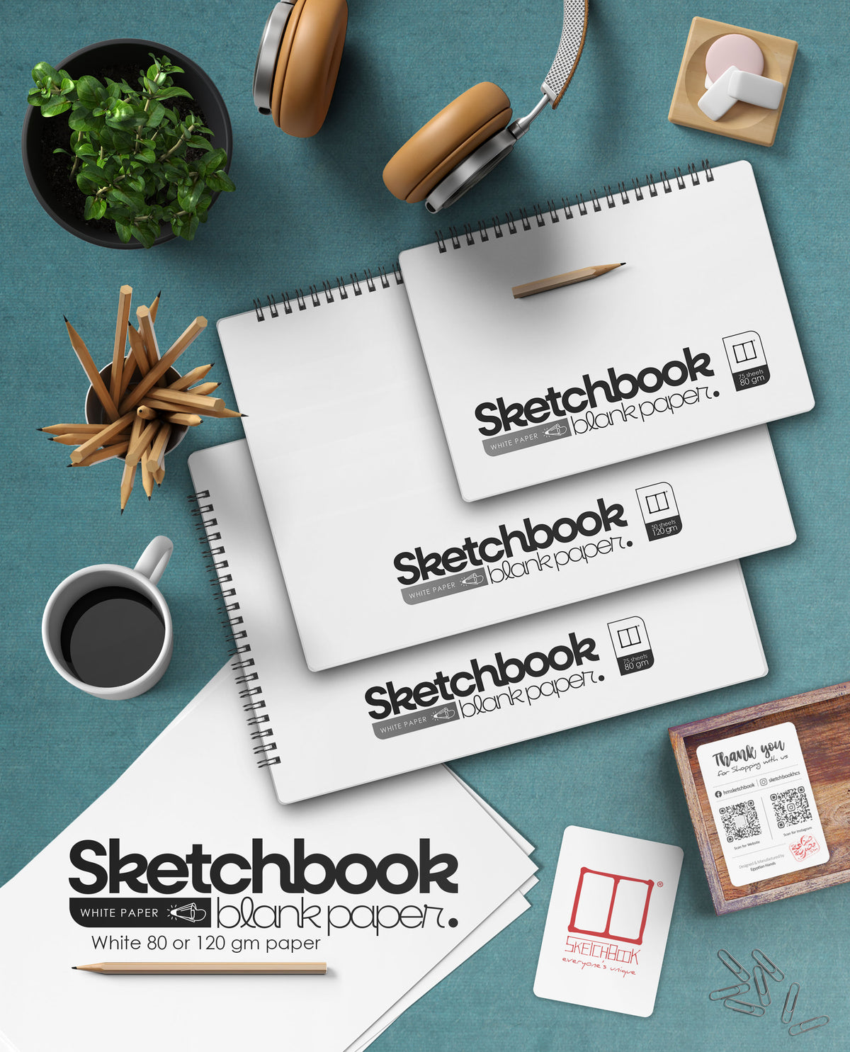 Blank sketchbook with white paper, available in 80 & 120 gsm options. Ideal for drawing, sketching, architecture & design.