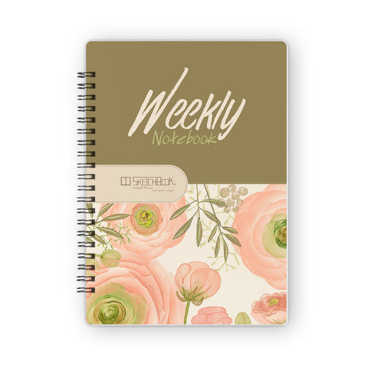 Weekly Planner Notebook | 20 X 14 cm - (52 Weeks + 50 Lined Pages) - Floral - from SketchBook Stationery